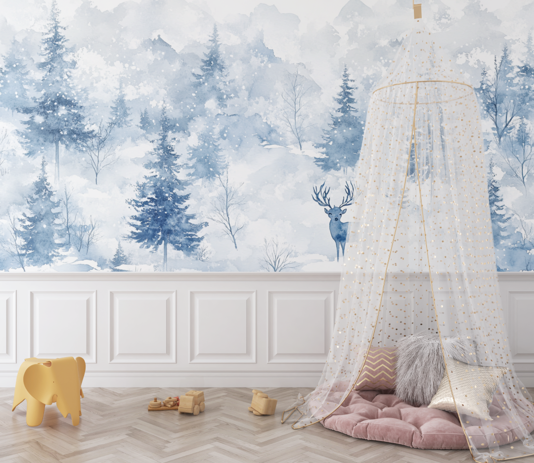 Papier peint foret en hiver bebe