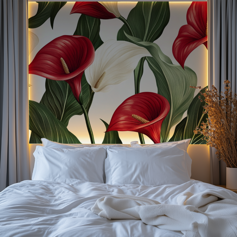 Papier peint fleur calla rouge chambre premium