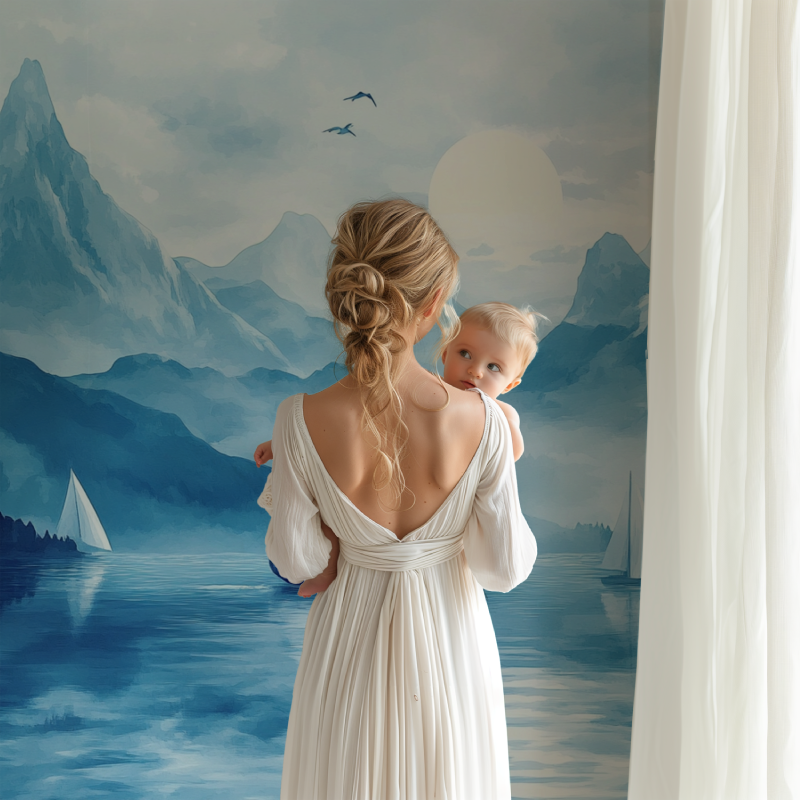 Papier peint marin voilier et montagne bb123