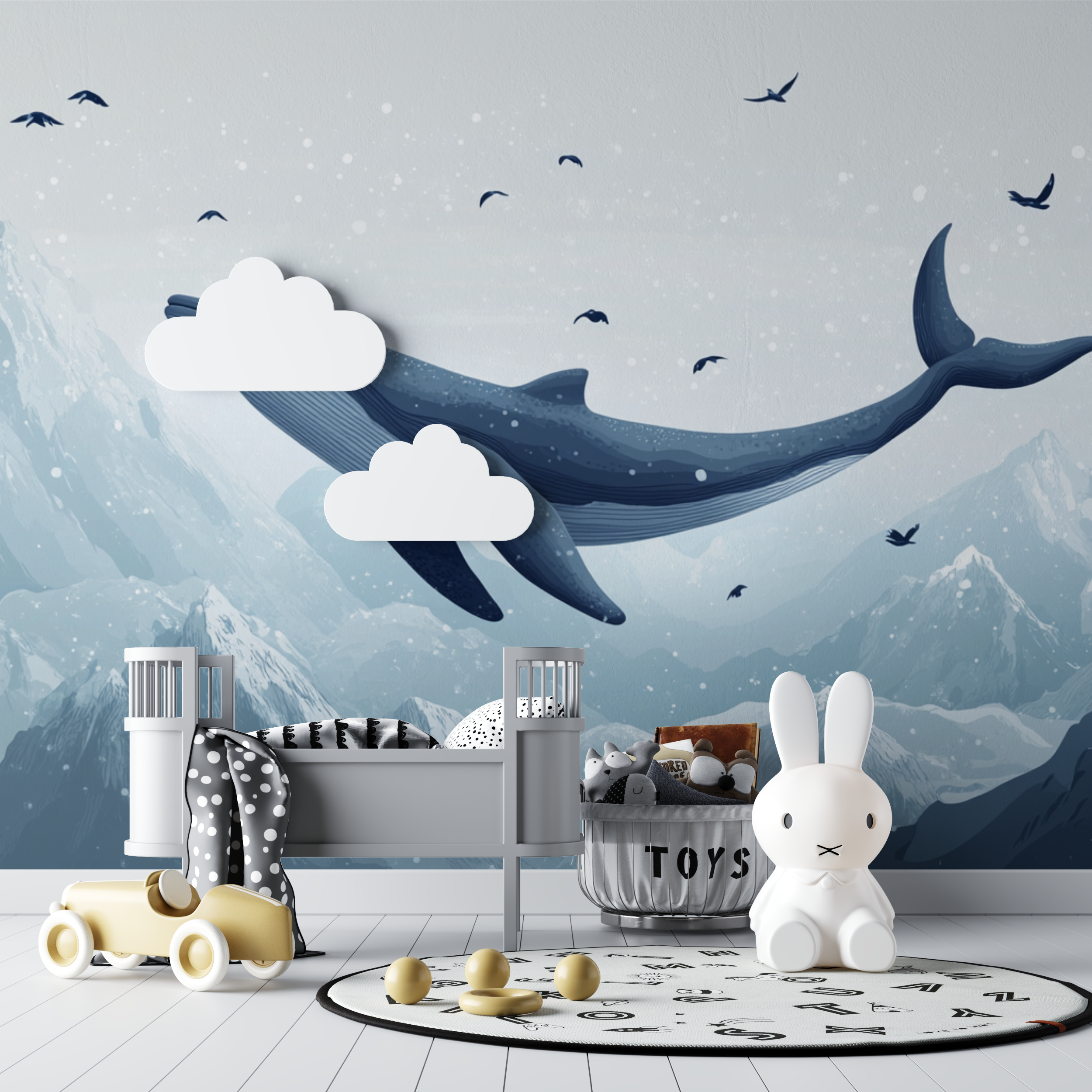 Papier peint baleine et montagnes bebe tipi