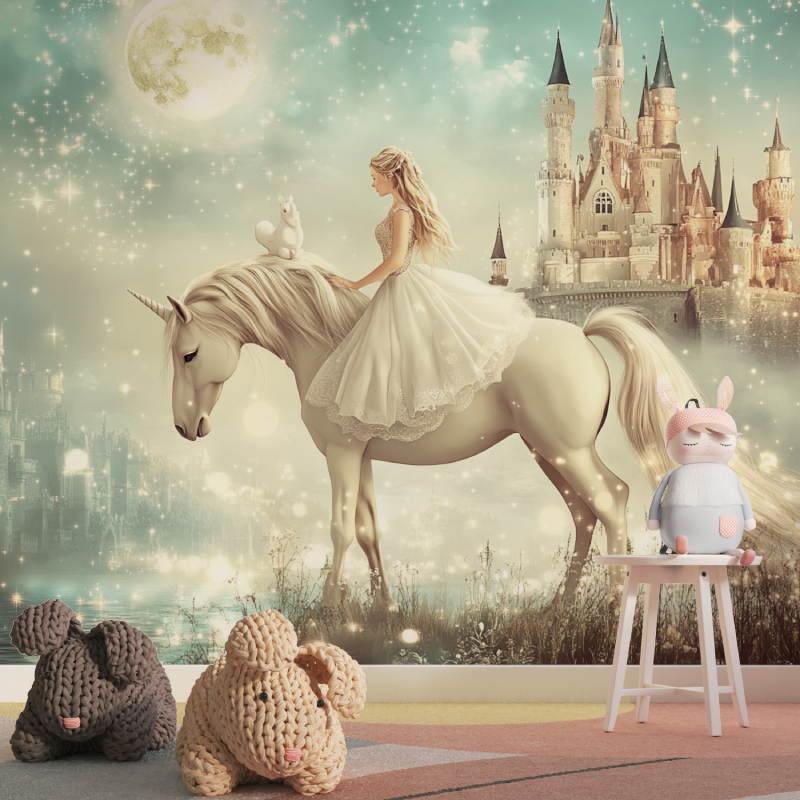 Papier peint princesse chateau licorne tapisserie pour fille