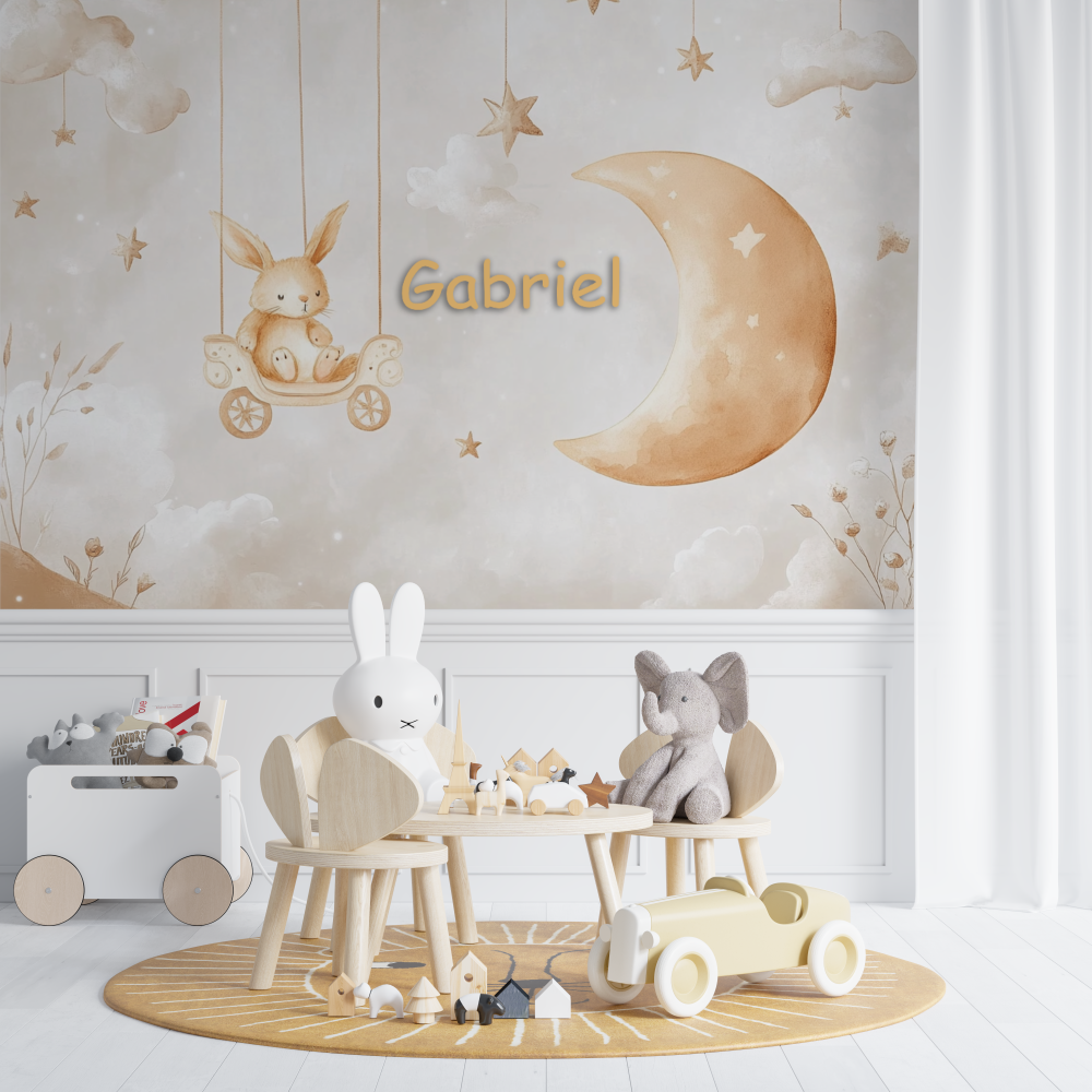 Papier peint prenom lapin chambre de bebe
