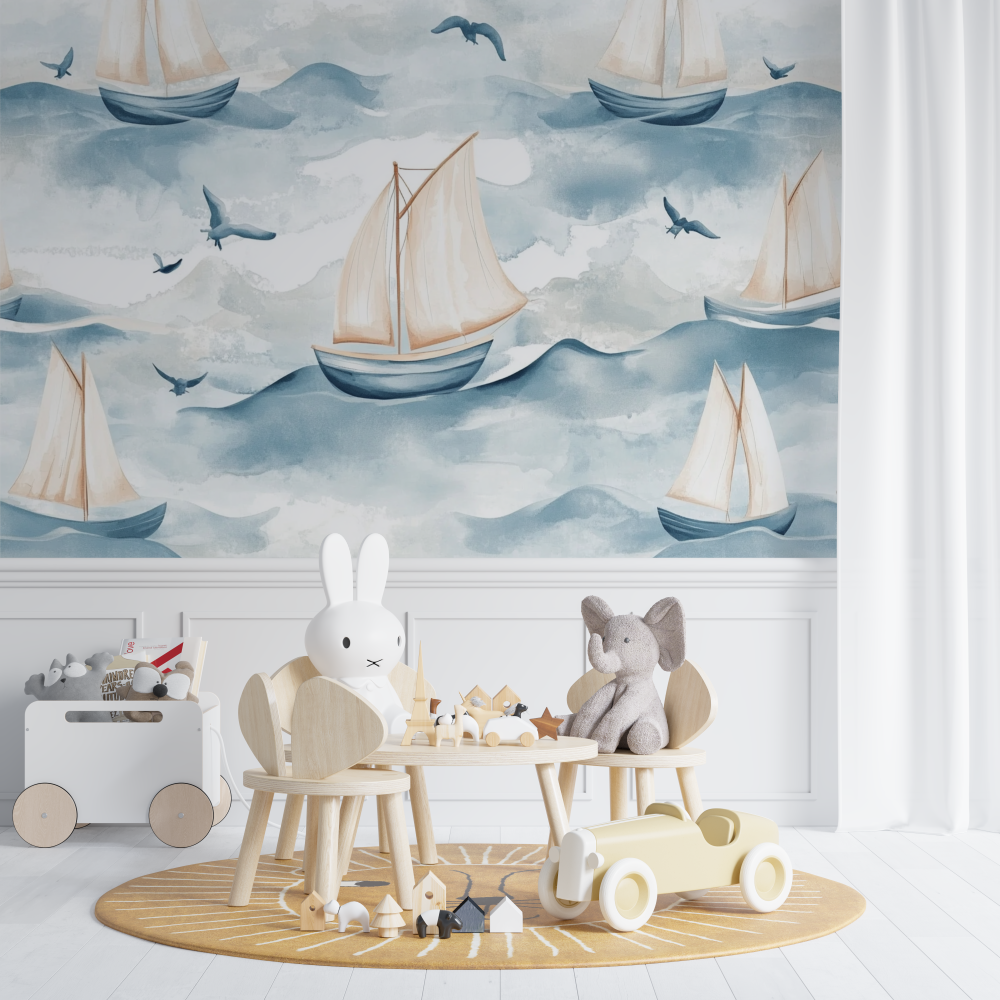 Papier peint marin motif bateaux chambre de bebe