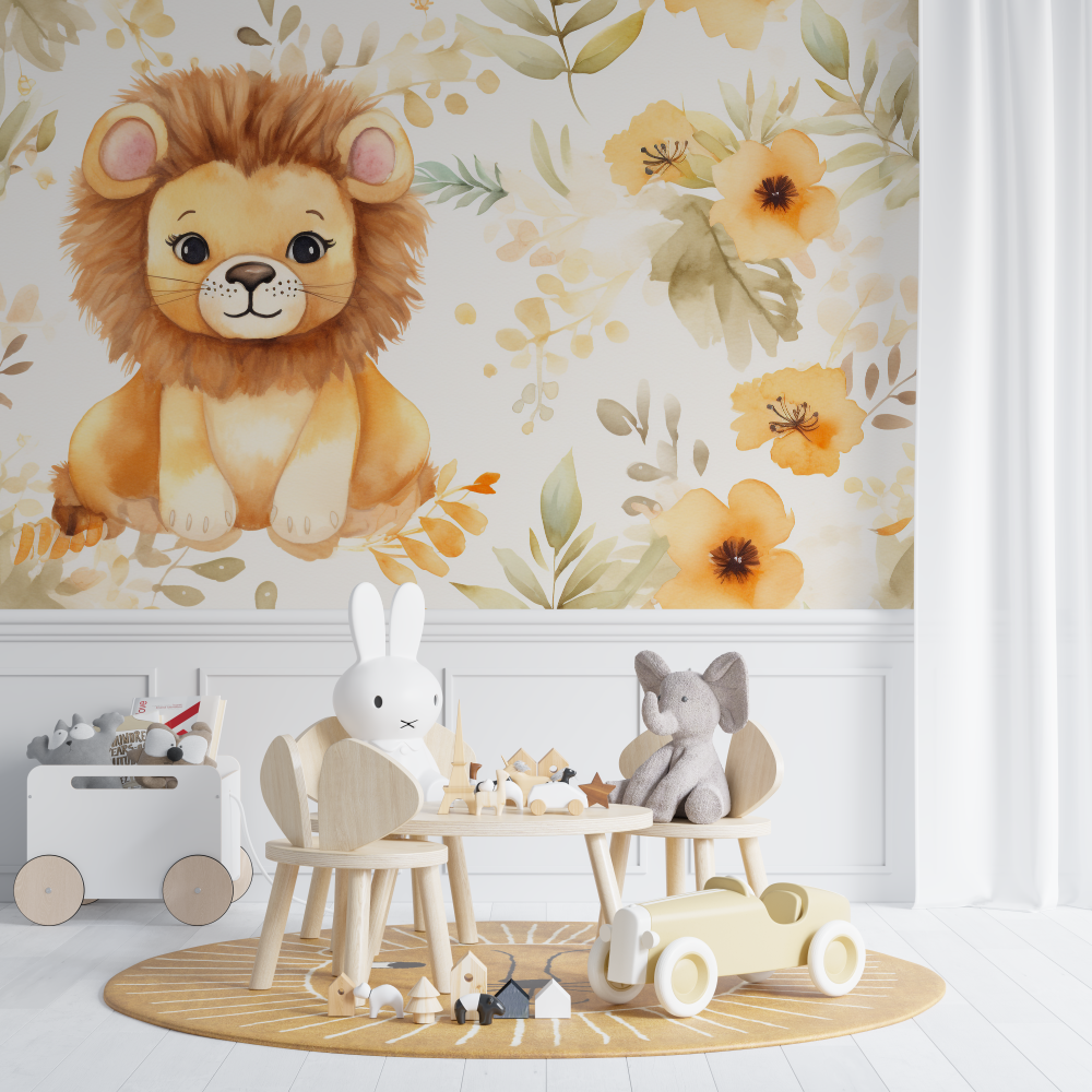 Papier peint lion panoramique chambre de bebe