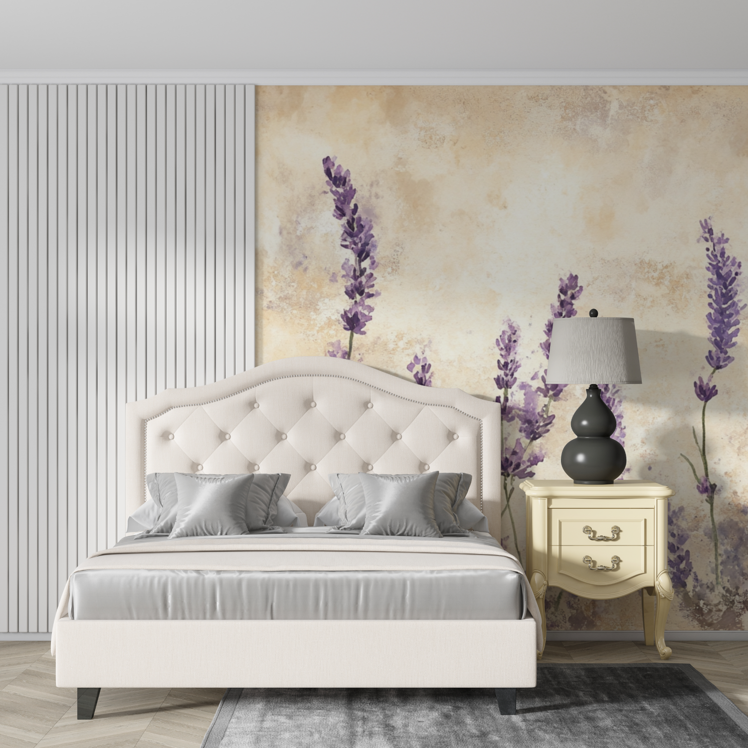 Papier peint aquarelle champ de lavande design