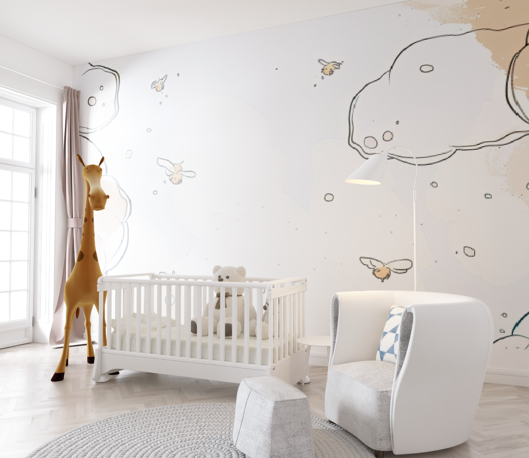 Papier peint Nuages unisexe pour bébé - chambre de bebe