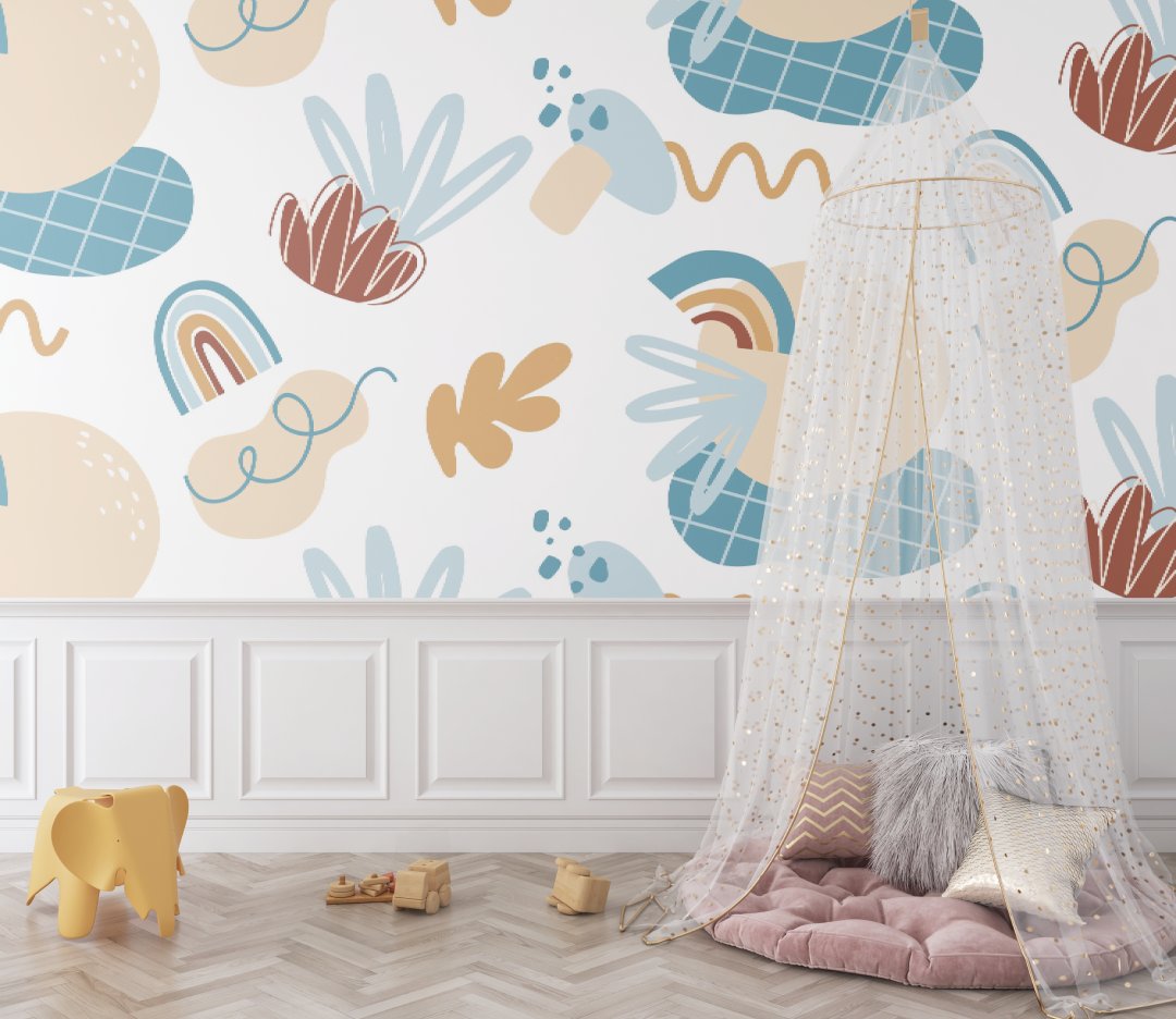 Papier peint bébé formes abstraites bleu - bebe tipi