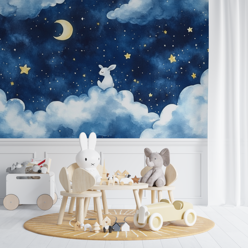 Papier peint bleu etoile bebe chambre de bebe