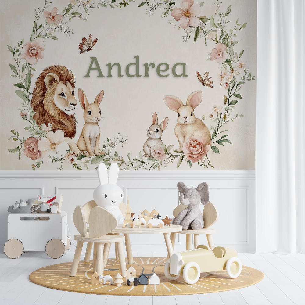 Papier peint prenom couronne fleurs chambre de bebe