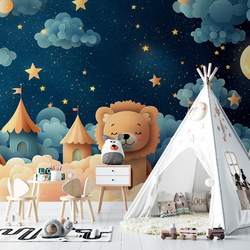 Papier peint lionceau endormi 3d chambre bebe