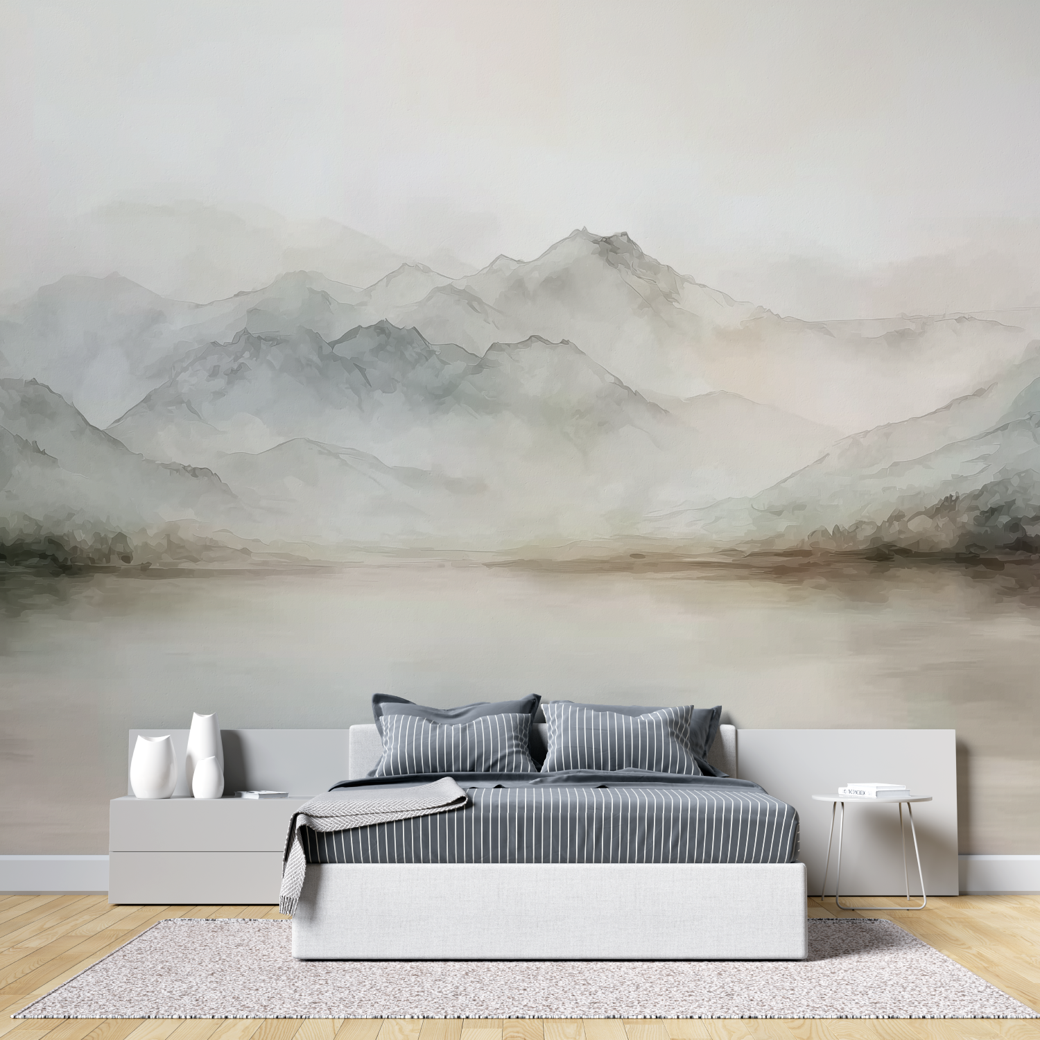 Watercolor beige aquatic landsc...ural wallpaper tete de lit