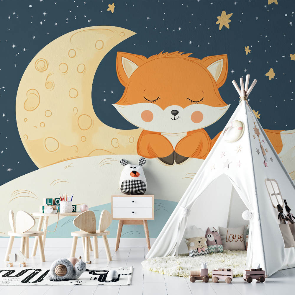 Papier peint renard et nuages chambre bebe