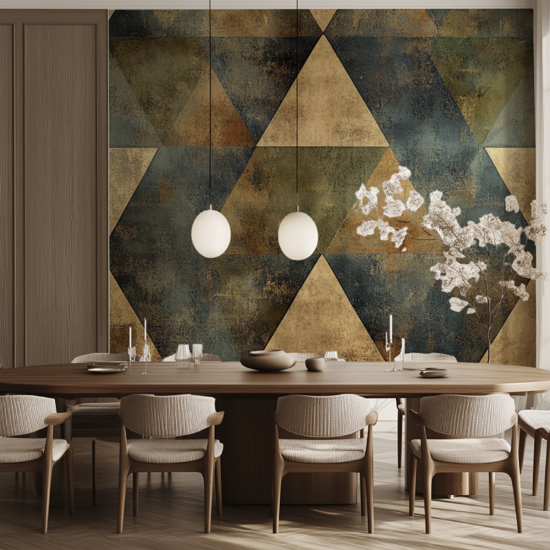 Papier peint vintage triangle 3d salle manger tendance