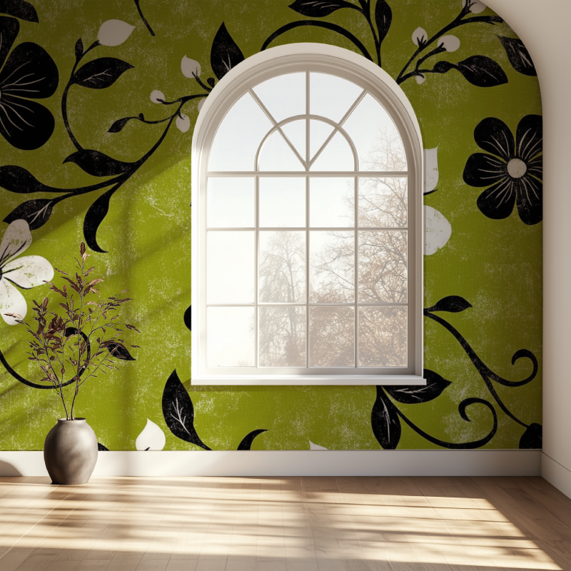 Papier peint vintage vert noir et blanc fenetre papier