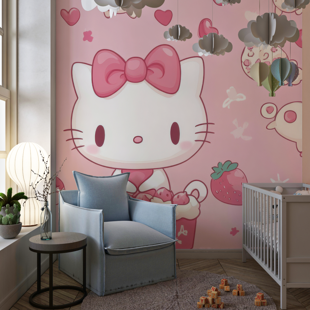 Papier peint hello kitty gateau chambre de fille