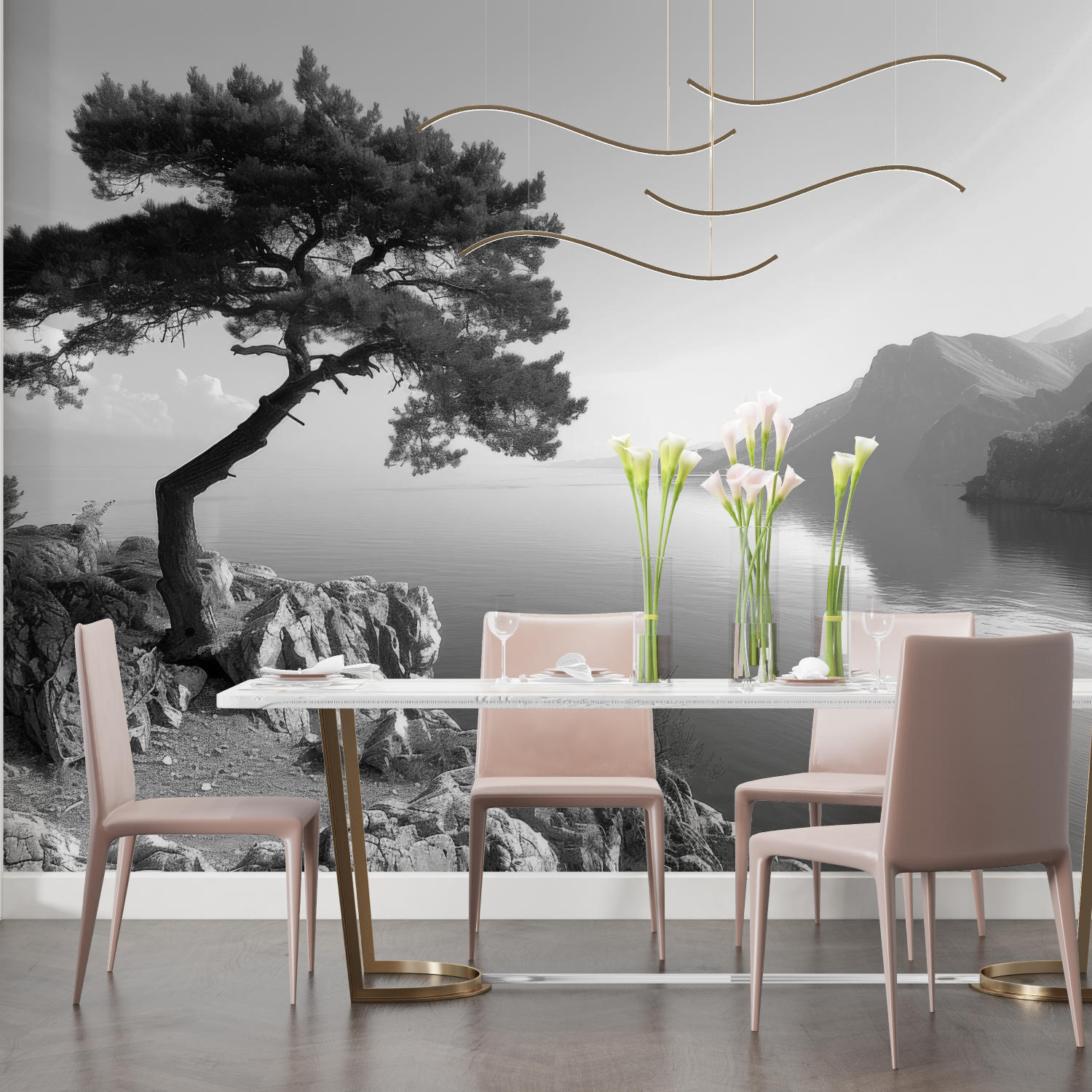 Papier peint noir et blanc cocooning salon