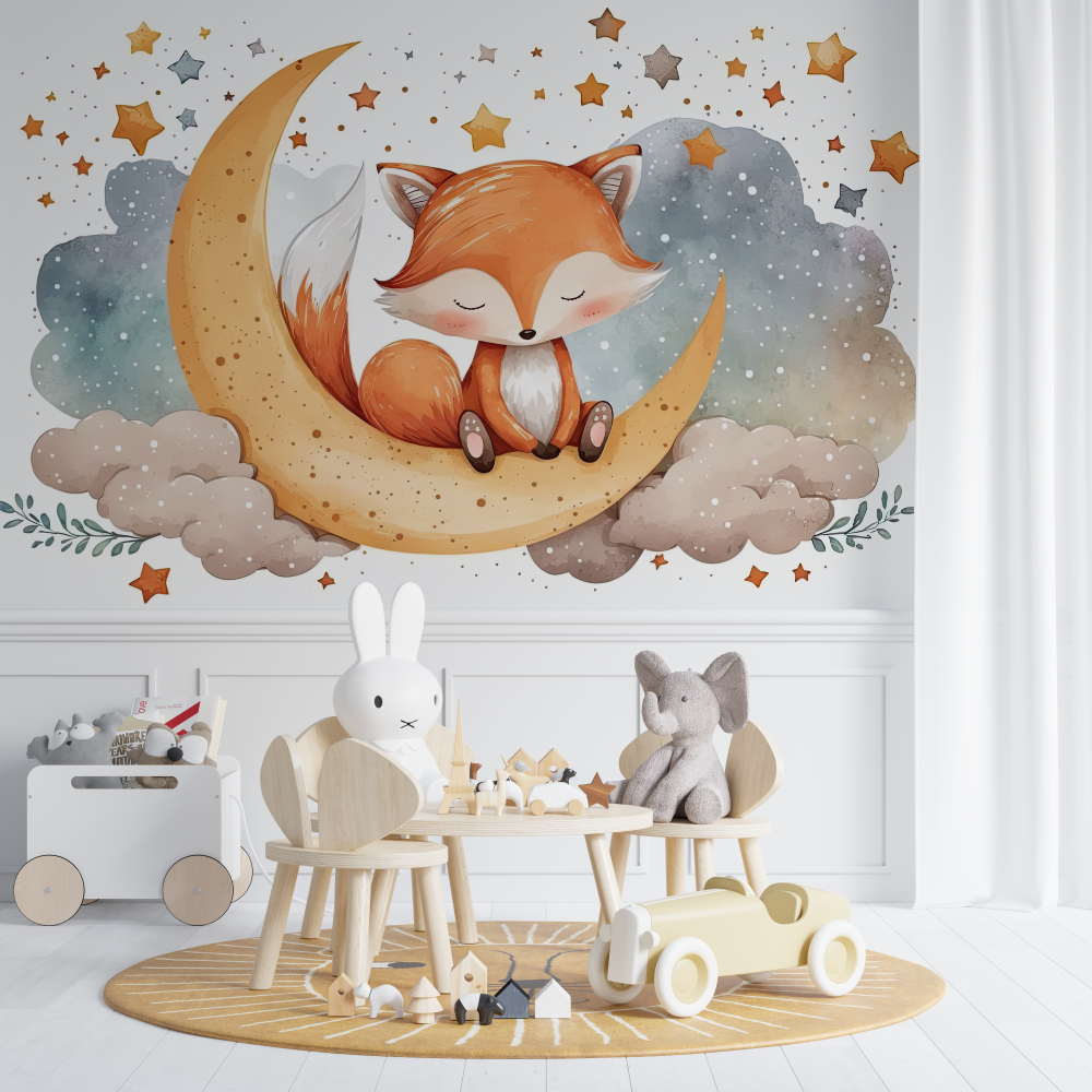 Papier peint renard et etoiles chambre de bebe