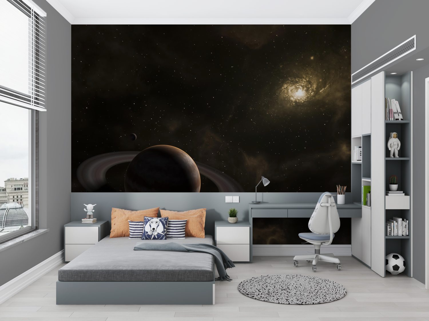 Papier peint espace lune saturne chambre petit
