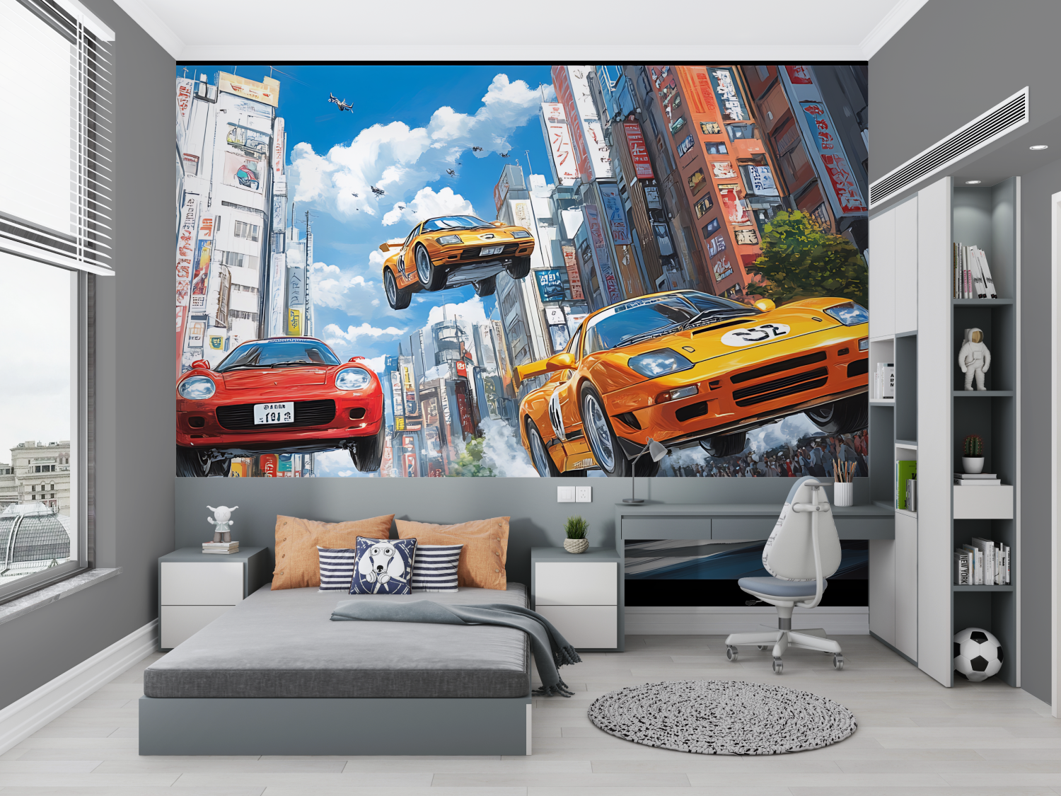 Papier peint voiture jaune chambre petit