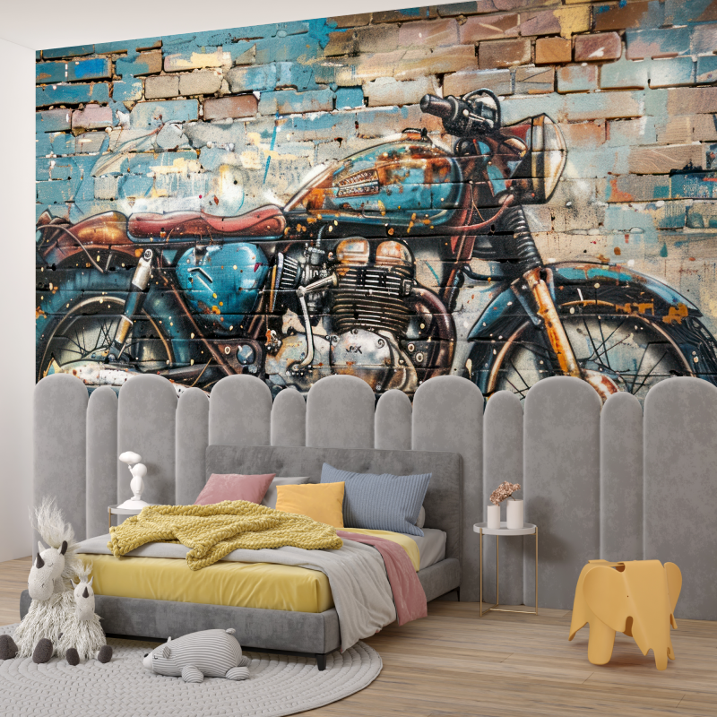 Papier peint graffiti moto vintage garcon345