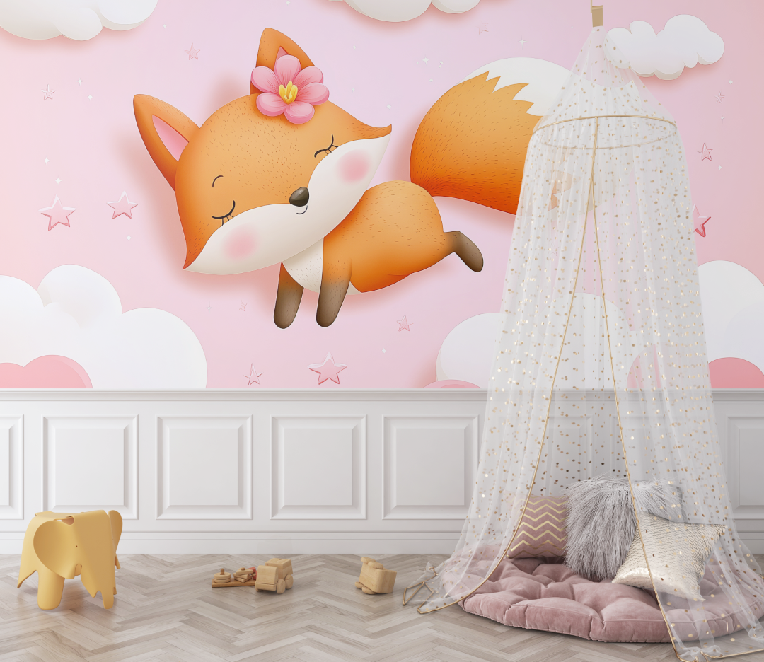Papier peint renard chambre de fille bebe