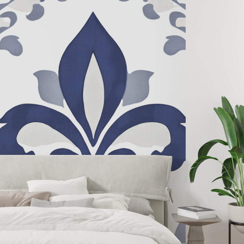 Papier peint fleur de lys bleu gris tapisserie tendance