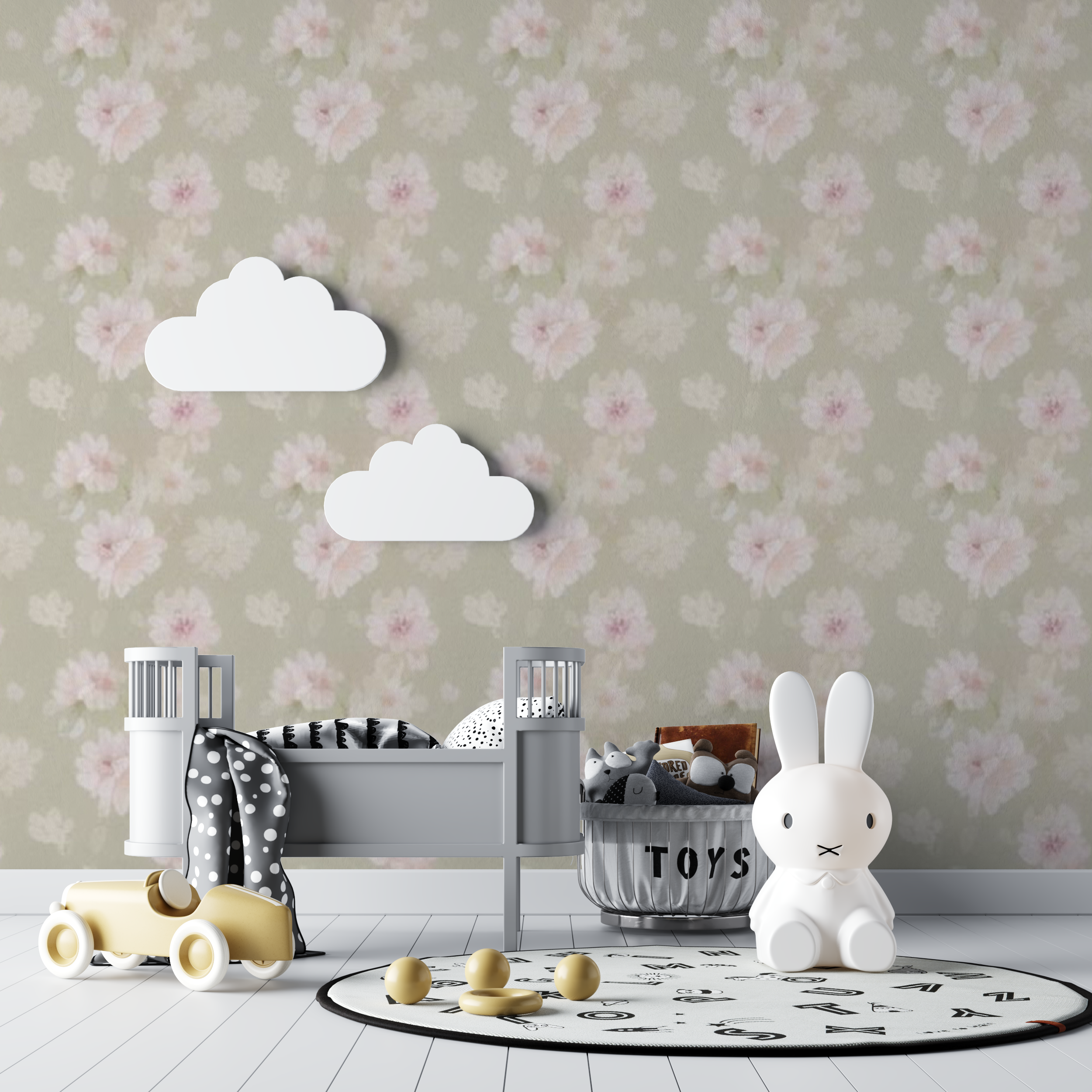 Papier peint Floral rose bébé - bebe tipi