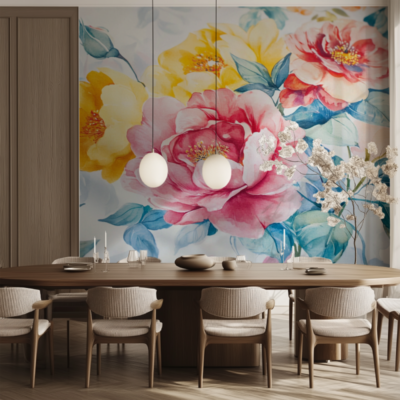 Papier peint fleur enfant salle manger tendance