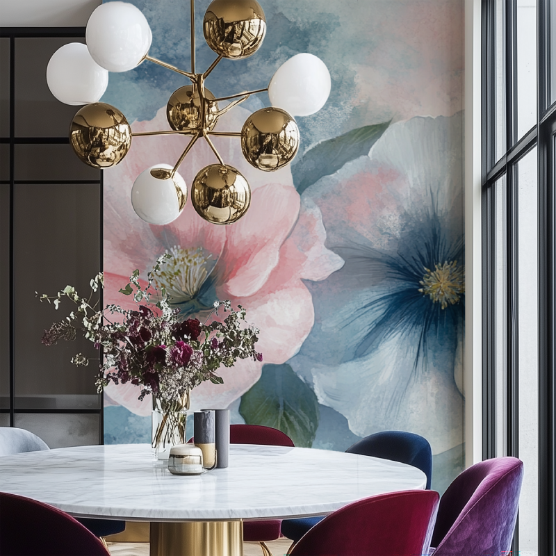 Papier peint fleur tombante salon chaise