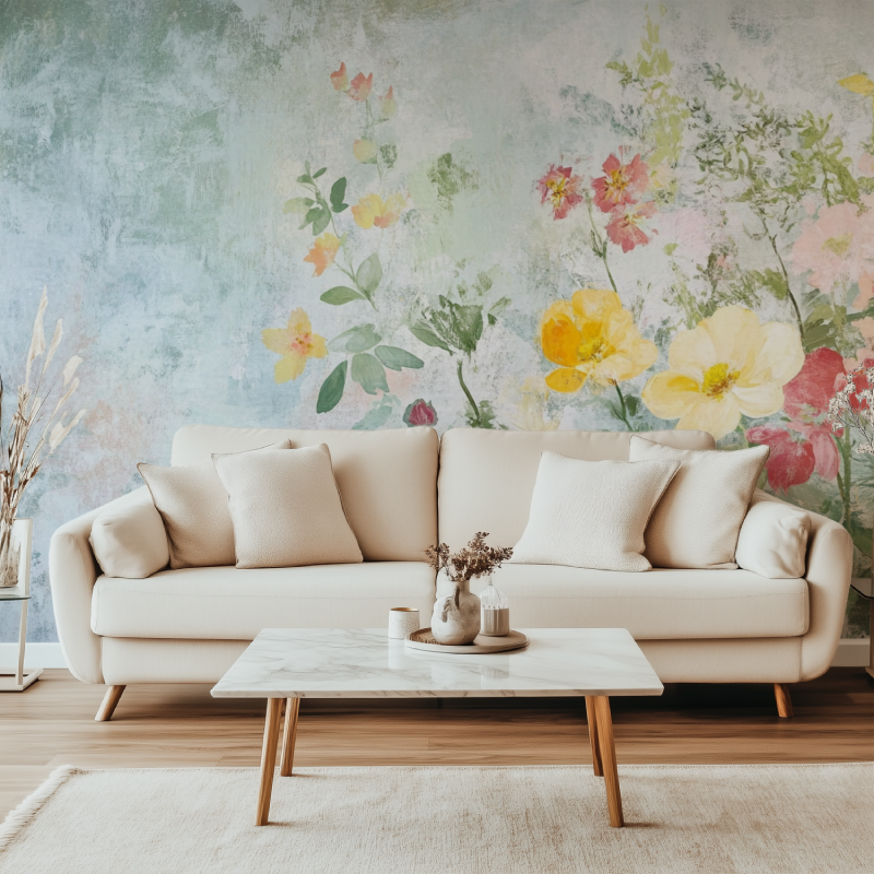 Papier peint fleur allemand canape simple