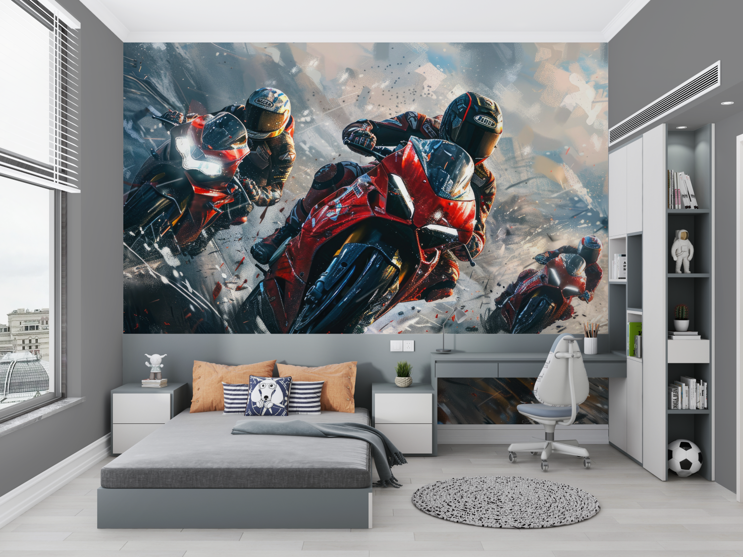 Papier peint motos chambre petit