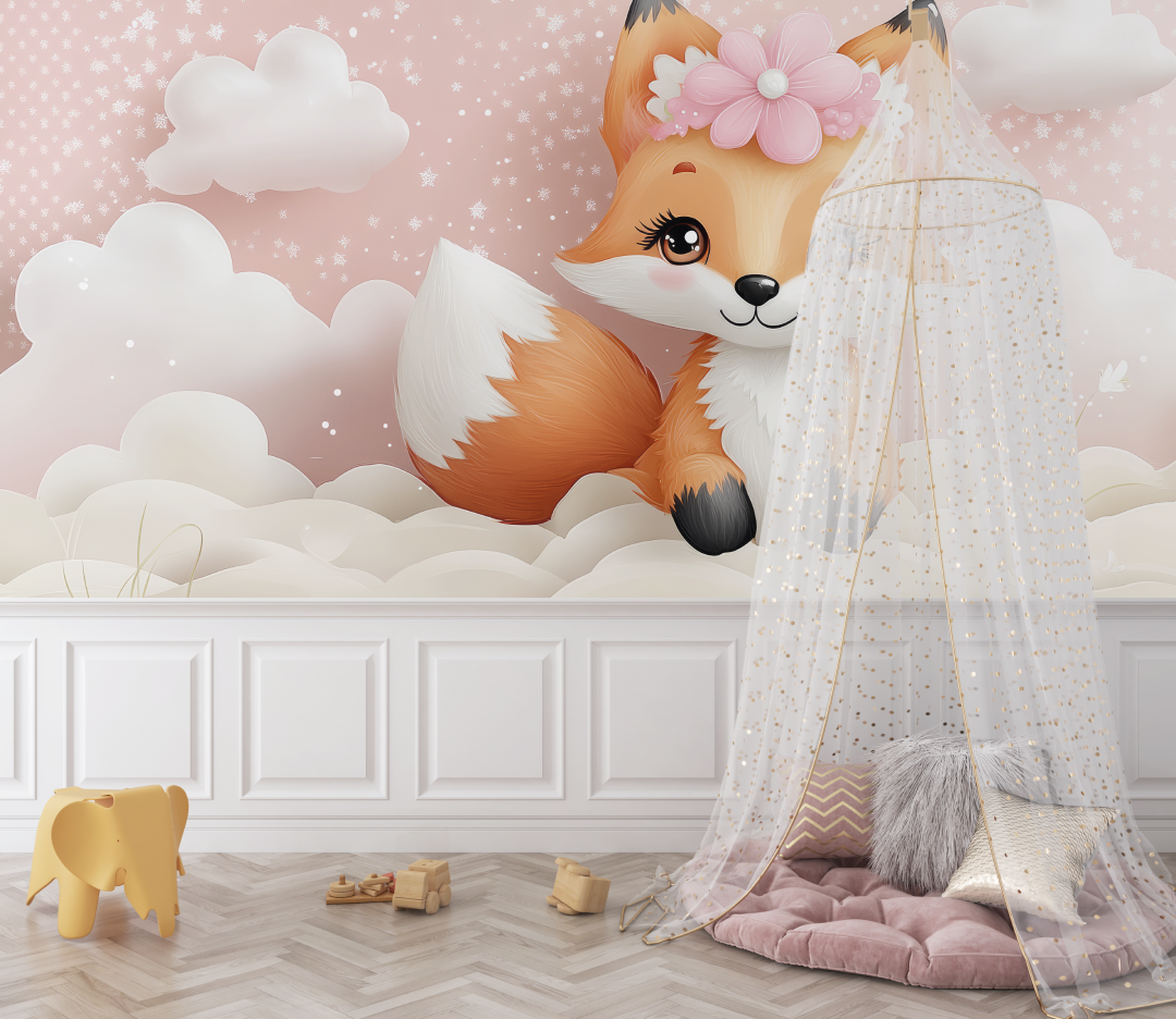 Papier peint renard pour bebe fille bebe