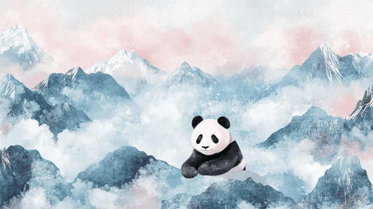 Papier Peint Panda Et Montagnes Douces