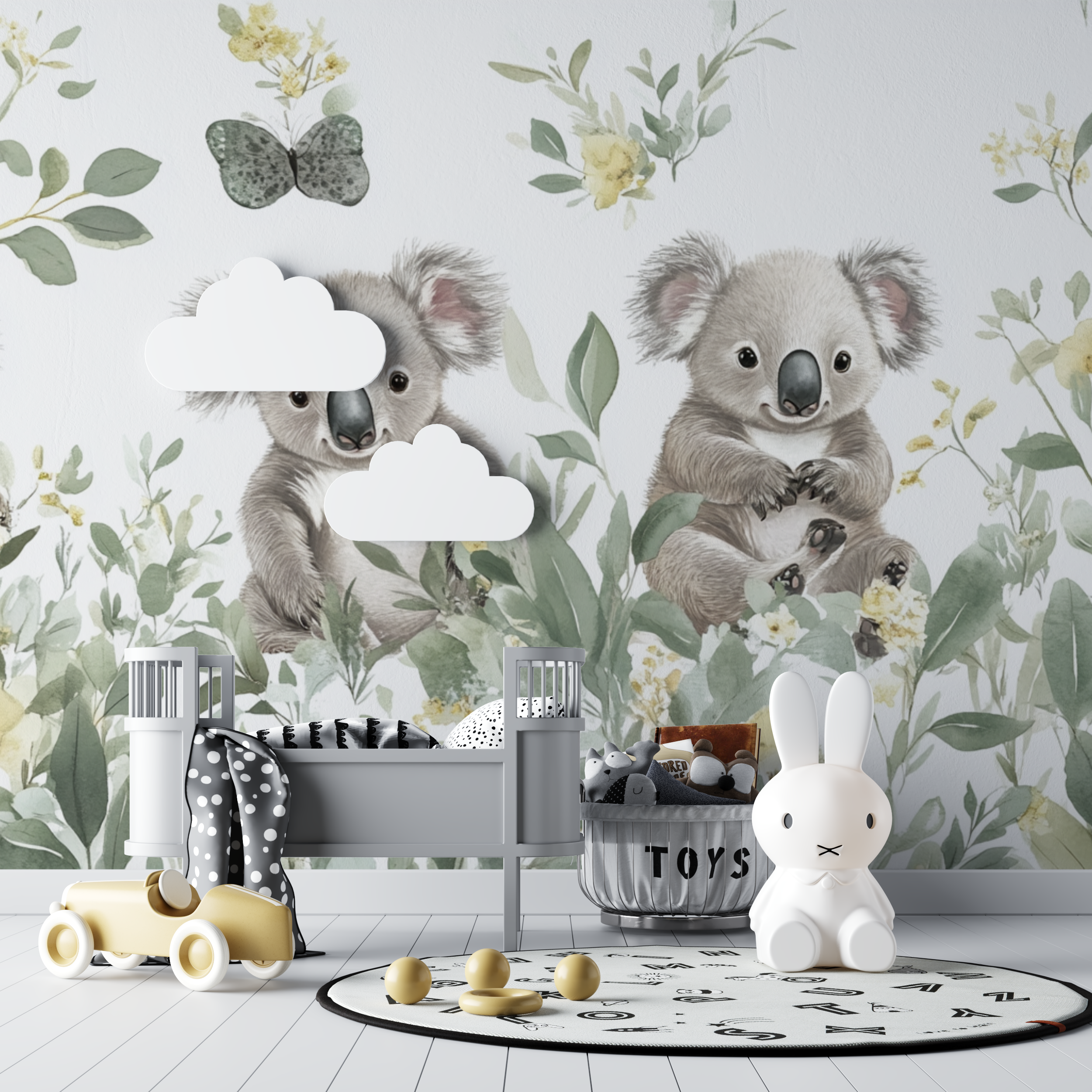 Papier peint koala dans une prairie douce bebe tipi