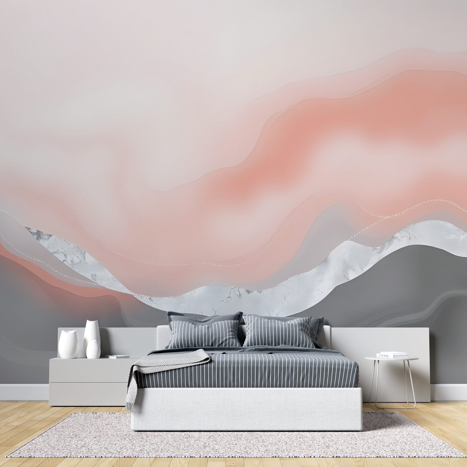 Papier peint aquarelle rose gris tete de lit