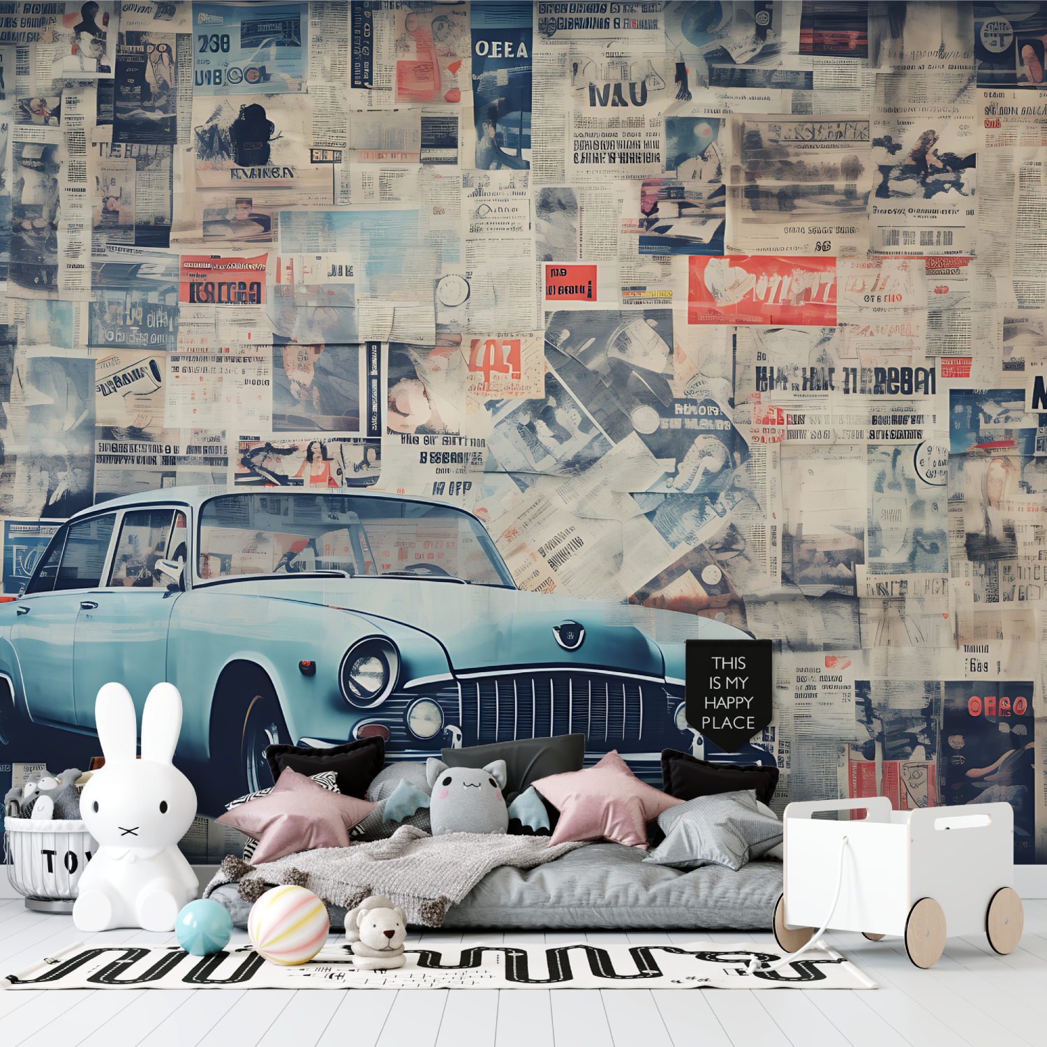 Papier peint mural voiture vintage tapisserie garcon