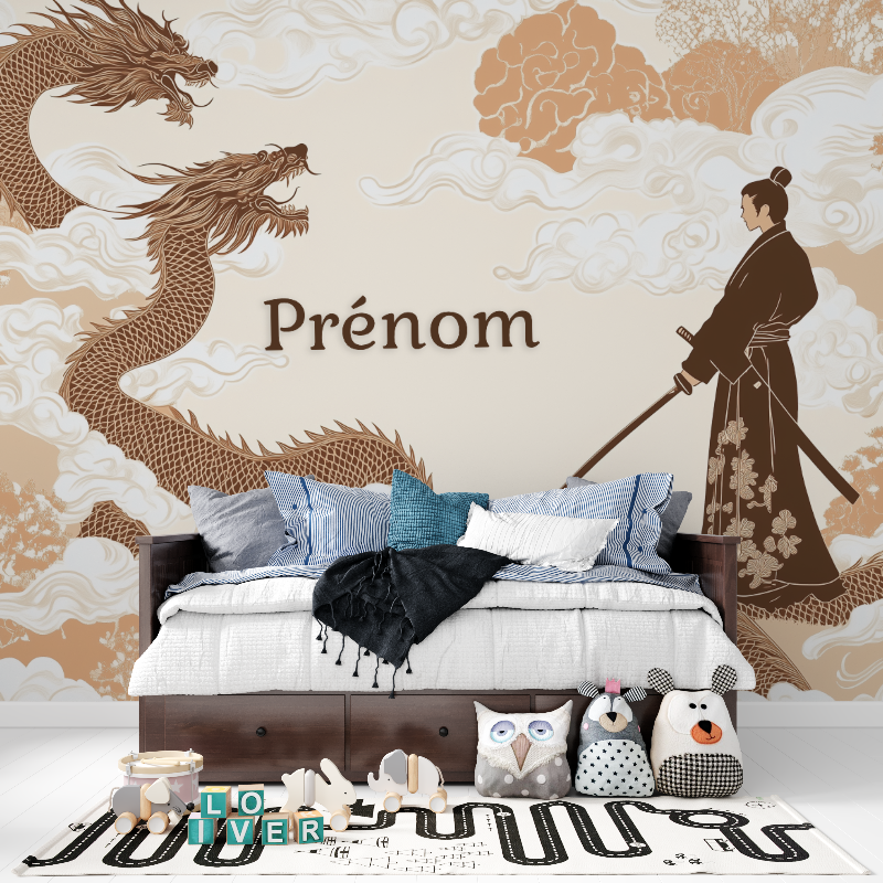 Papier peint prenom samurai panoramique garcon