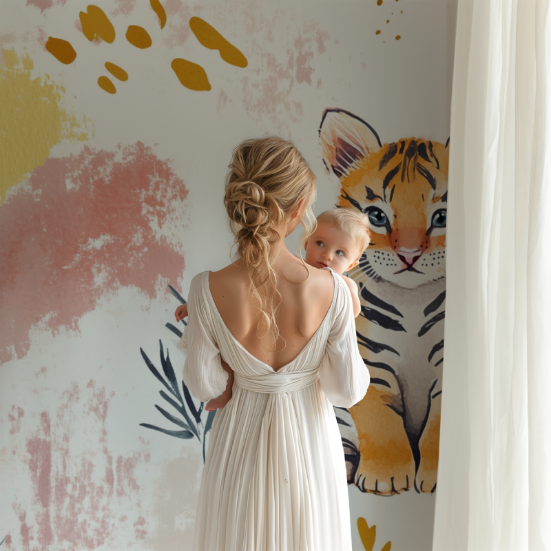 Papier peint tigre et motifs abstraits bb123