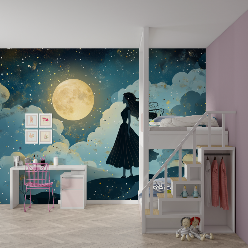 Papier peint princesse art deco mur chambre fille