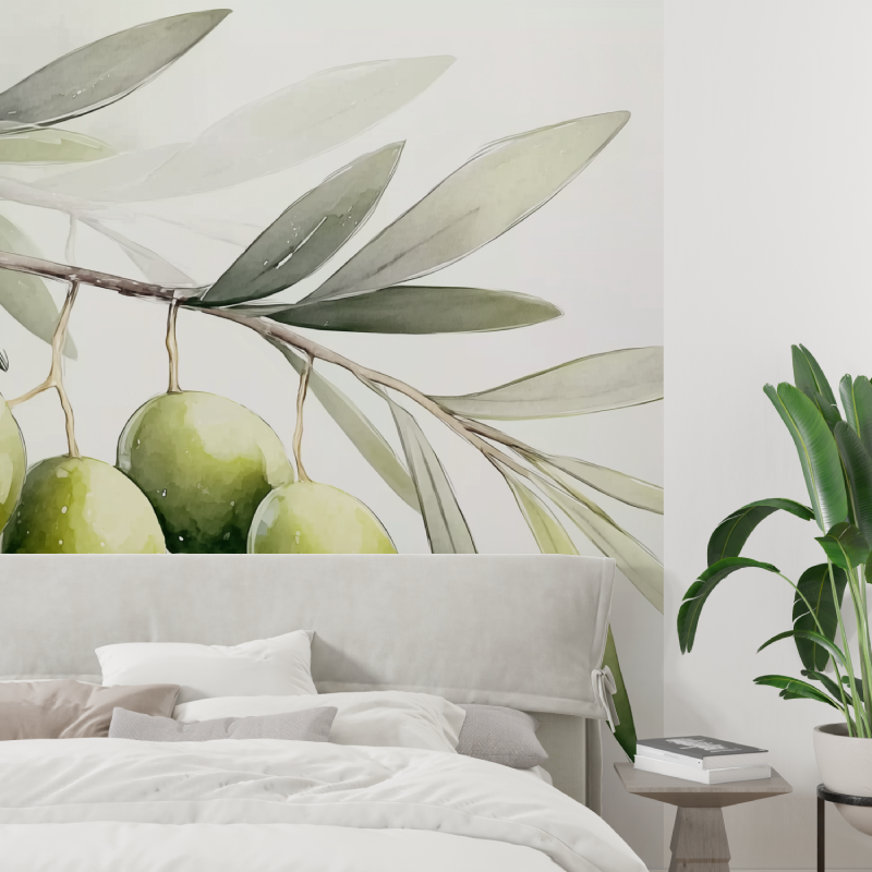 Big olives watercolor mural wallpaper tapisserie tendance