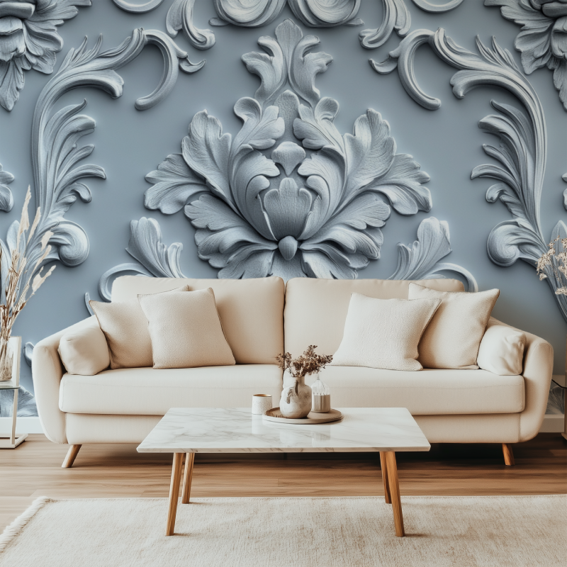 Papier peint fleur de lys gris canape simple