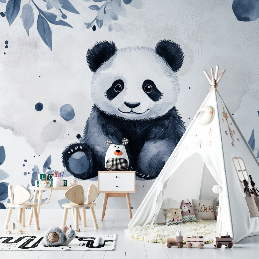 Papier peint panda et motifs minimalistes chambre bebe