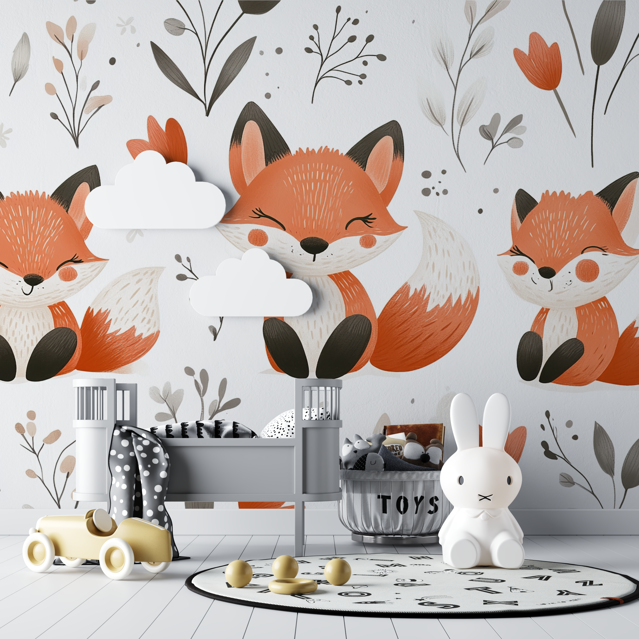 Papier peint renard floral bebe tipi