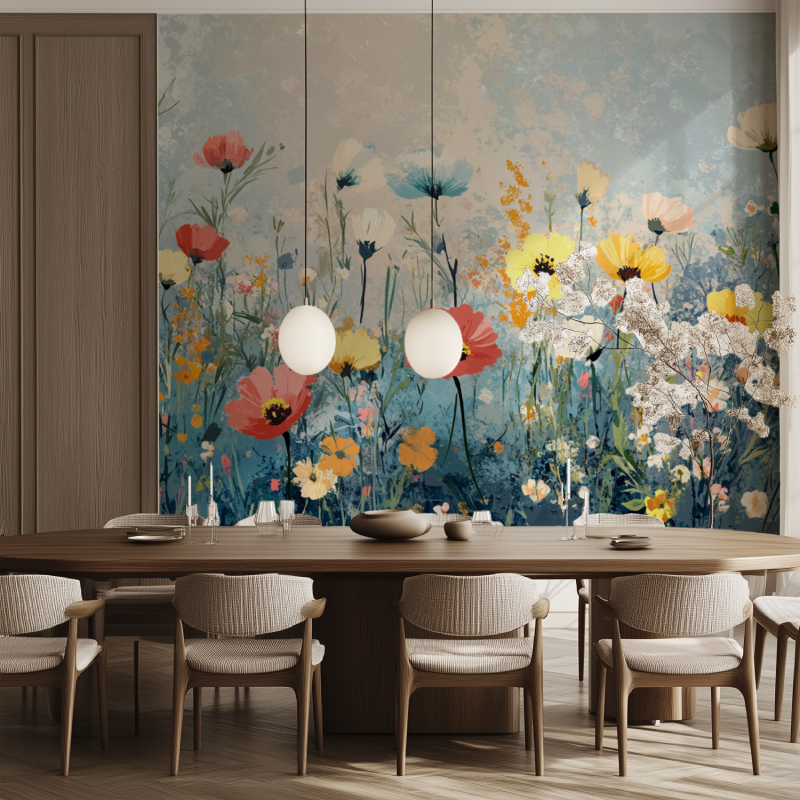 Papier peint fleur des champs salle manger tendance