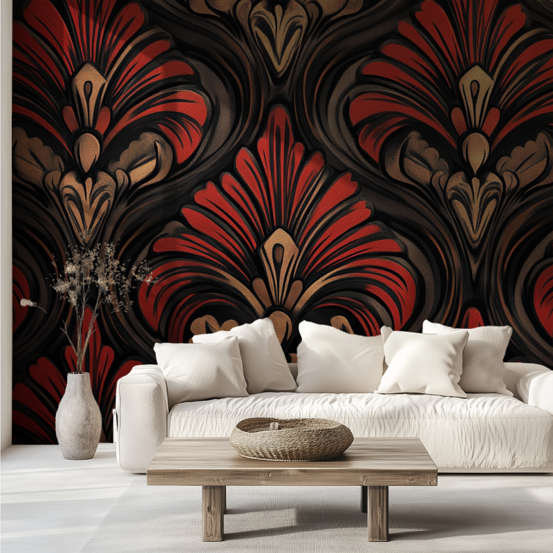 Papier peint vintage rouge et noir canape tendance