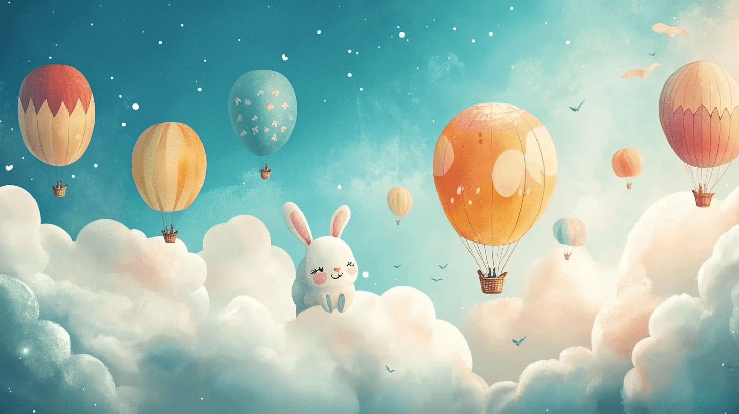 Papier Peint Montgolfière Et Nuages En Forme D'animaux