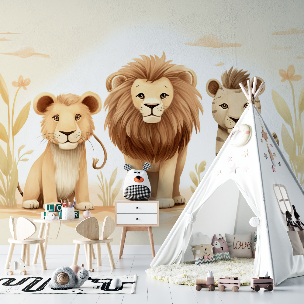 Papier peint lion boheme chambre bebe
