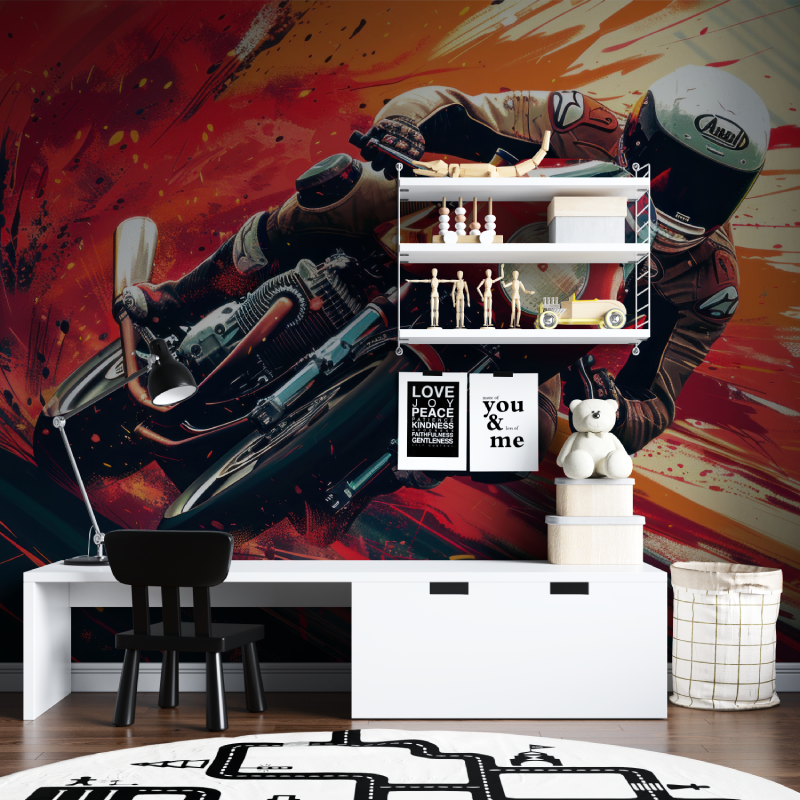 Papier peint 3d chambre ado moto tapisserie chambre ados