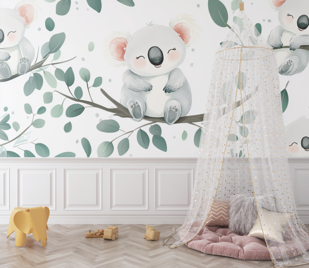 Papier peint koala nouveau ne pastel bebe