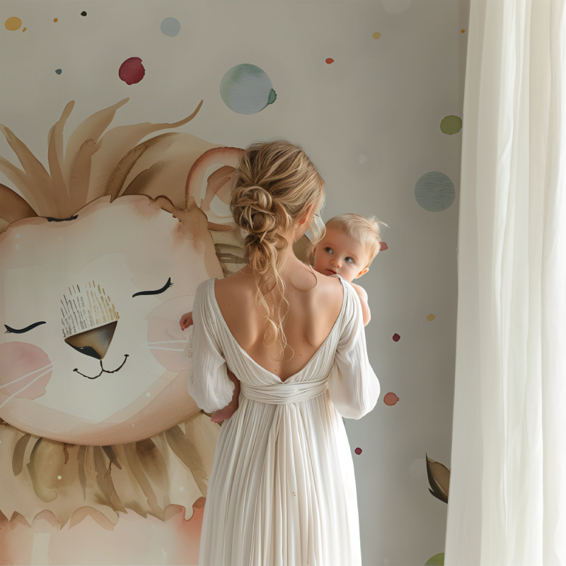 Papier peint lion chambre bebe bb123